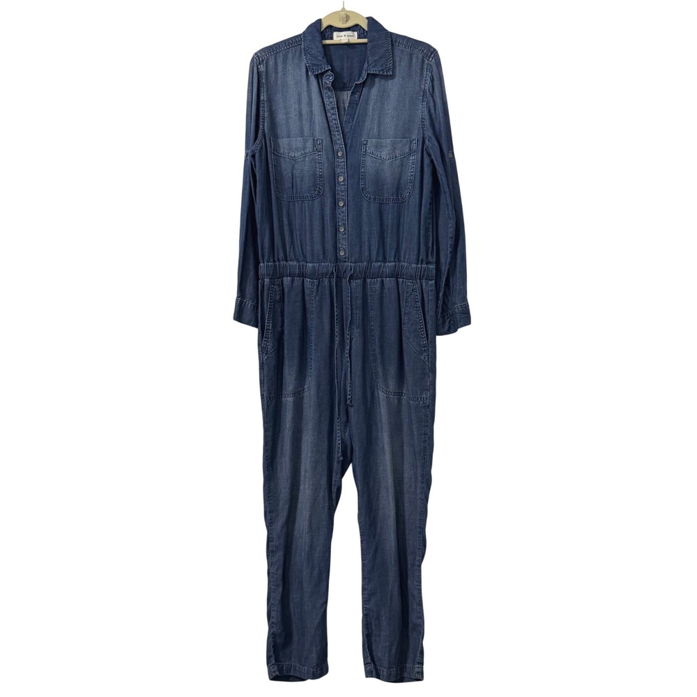 Anthropologie Cloth & Stone Women Blue Tencel Lyocell Utility Jumpsuit M Casual